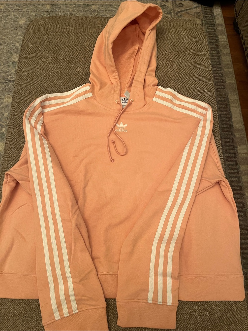 adidas Peach Pullover Hoodie with White Three-Stripes L
